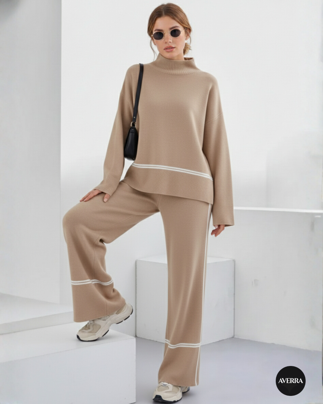 Averra Premium Knitwear Set – High-Neck Mullet Jumper & Relaxed Trousers