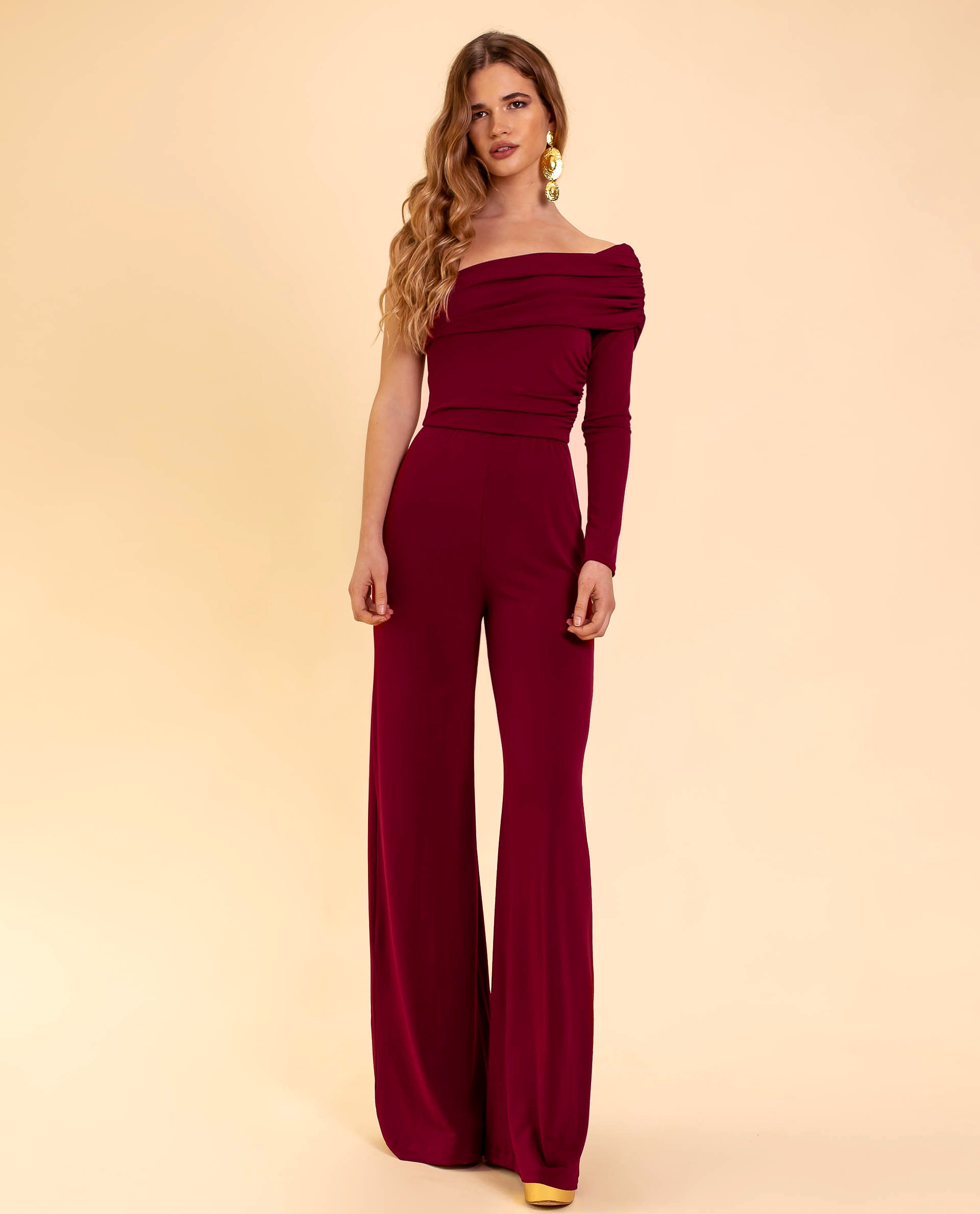Averra™ | Burgundy One-Shoulder Jumpsuit