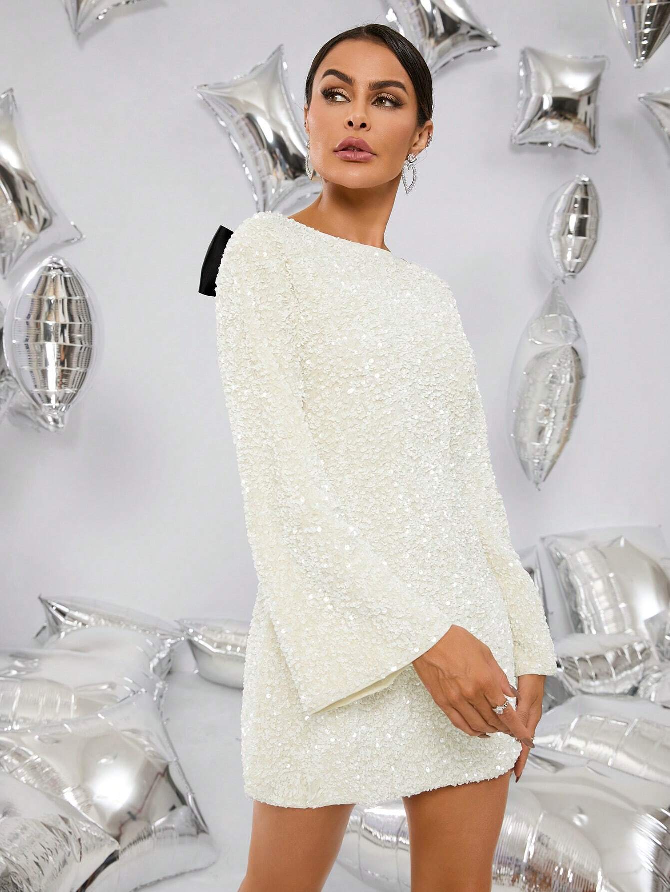 Averra™ | Bow-Back Glitter Mini Dress