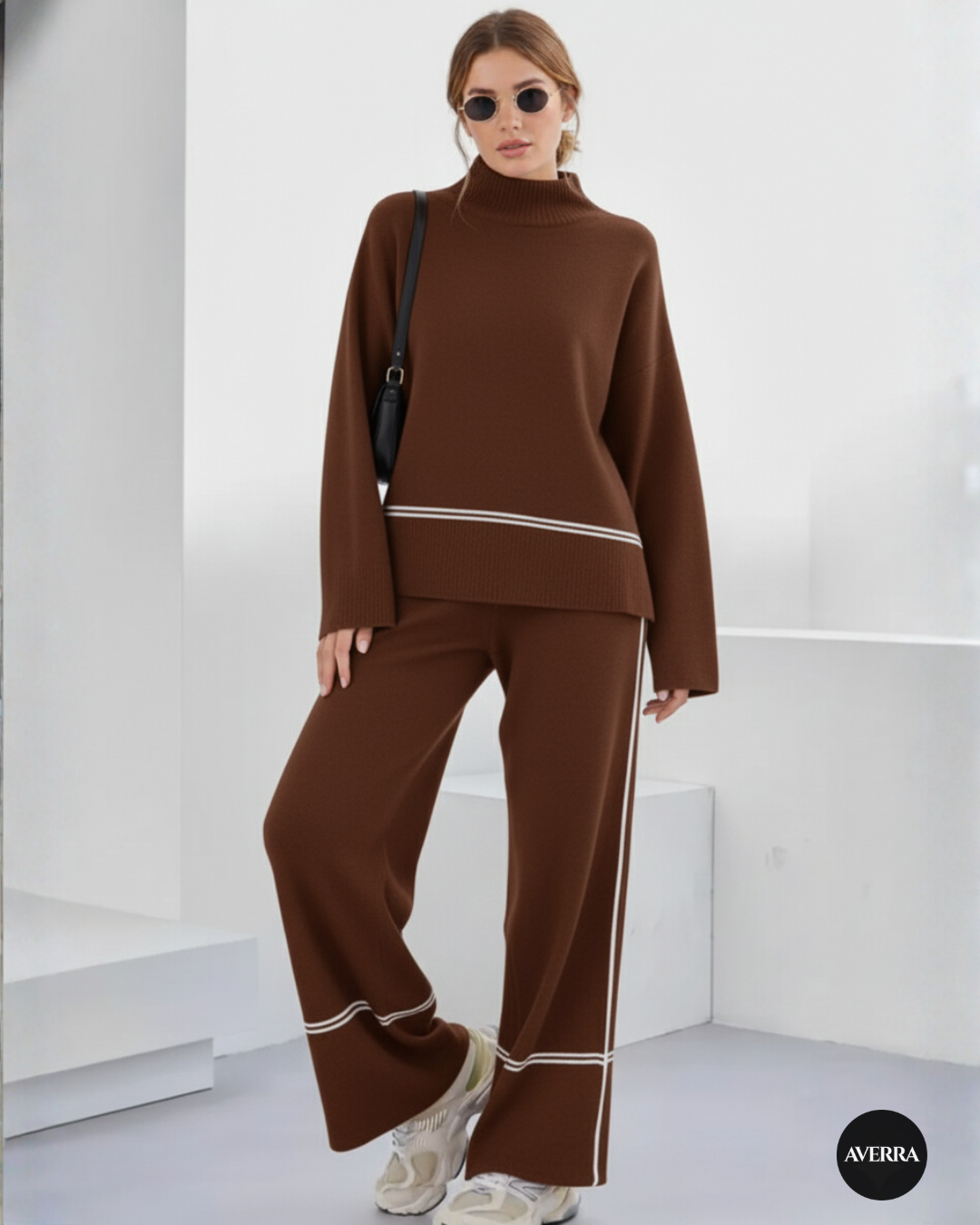 Averra Premium Knitwear Set – High-Neck Mullet Jumper & Relaxed Trousers