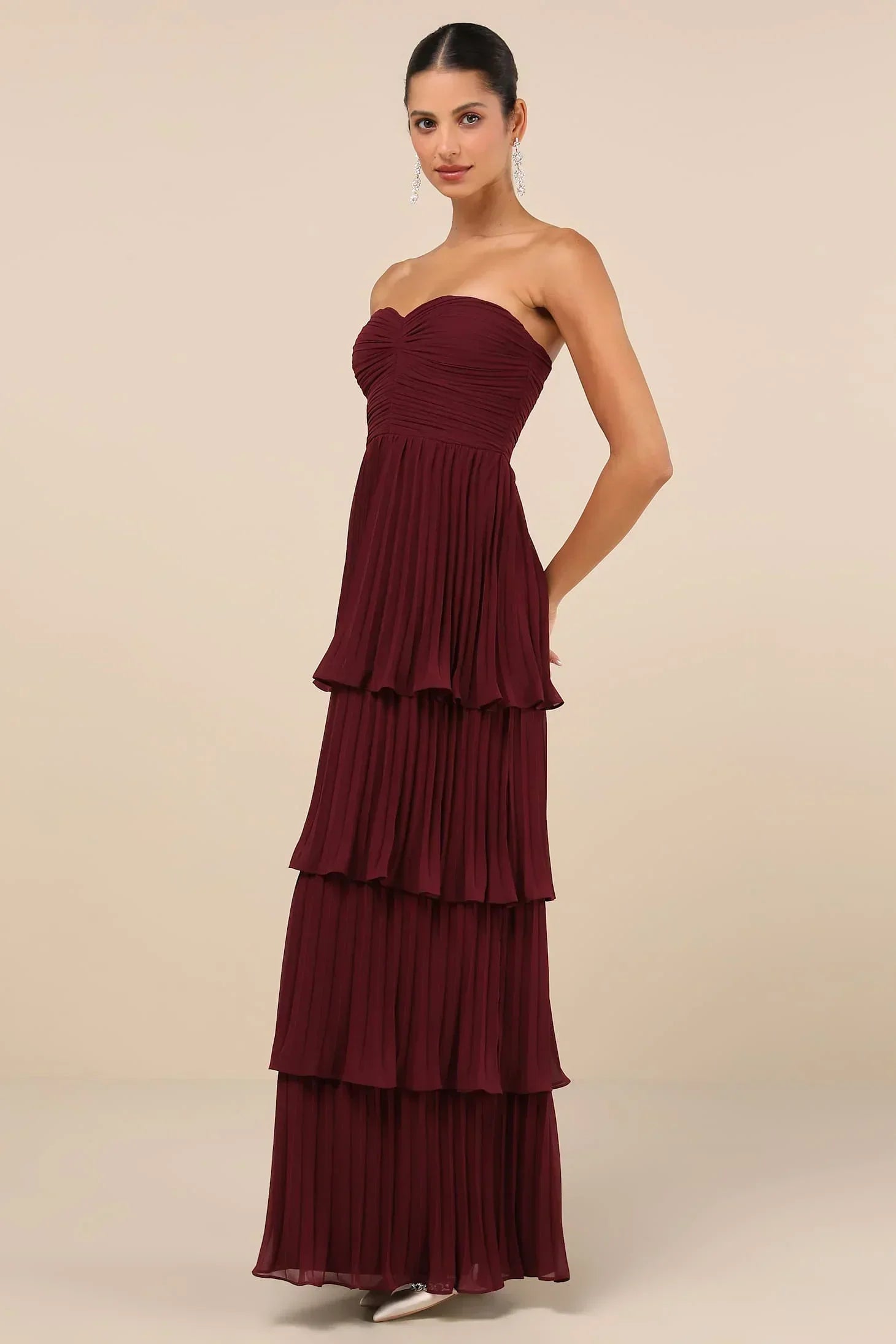 Averra™ | Burgundy Rich Strapless Tiered Dress