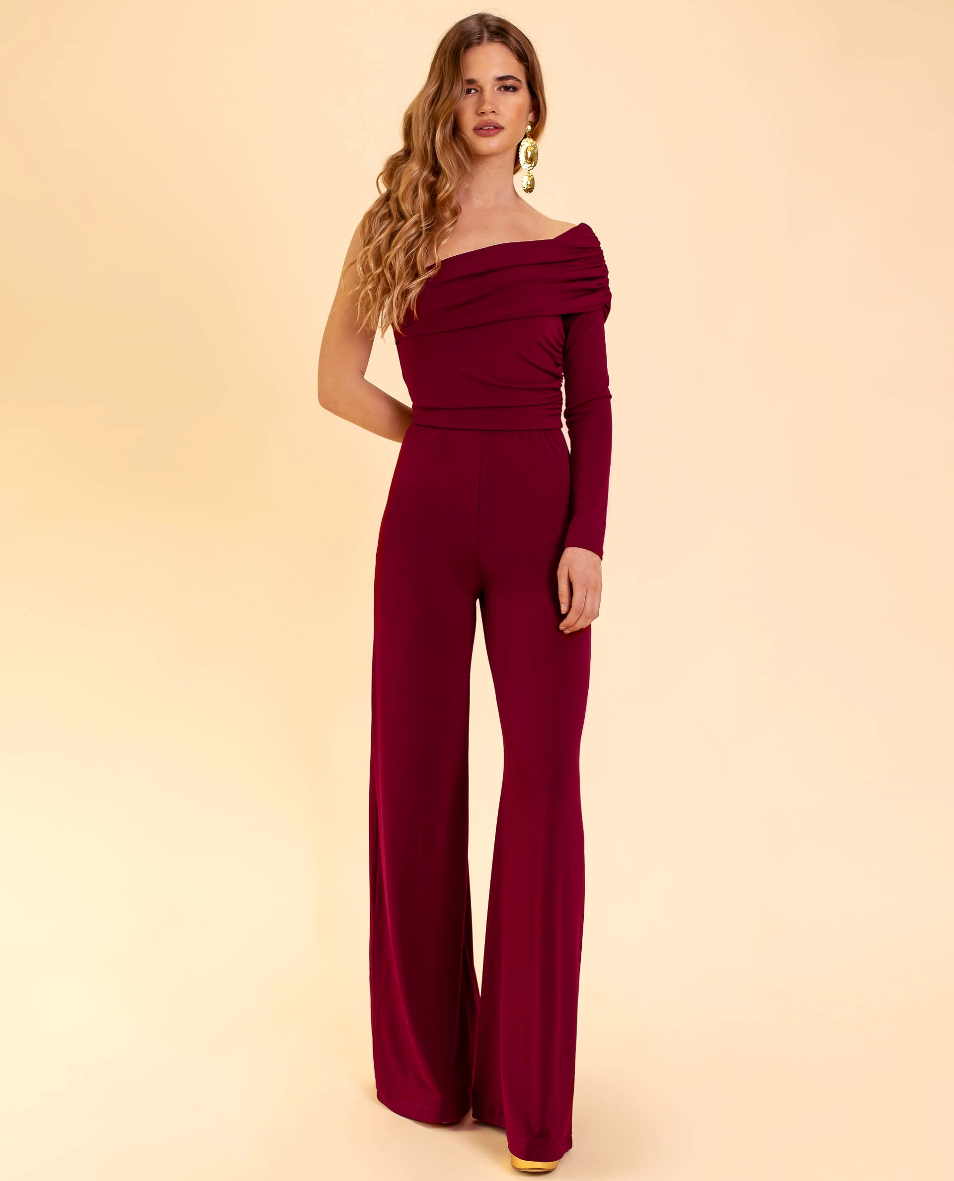 Averra™ | Burgundy One-Shoulder Jumpsuit
