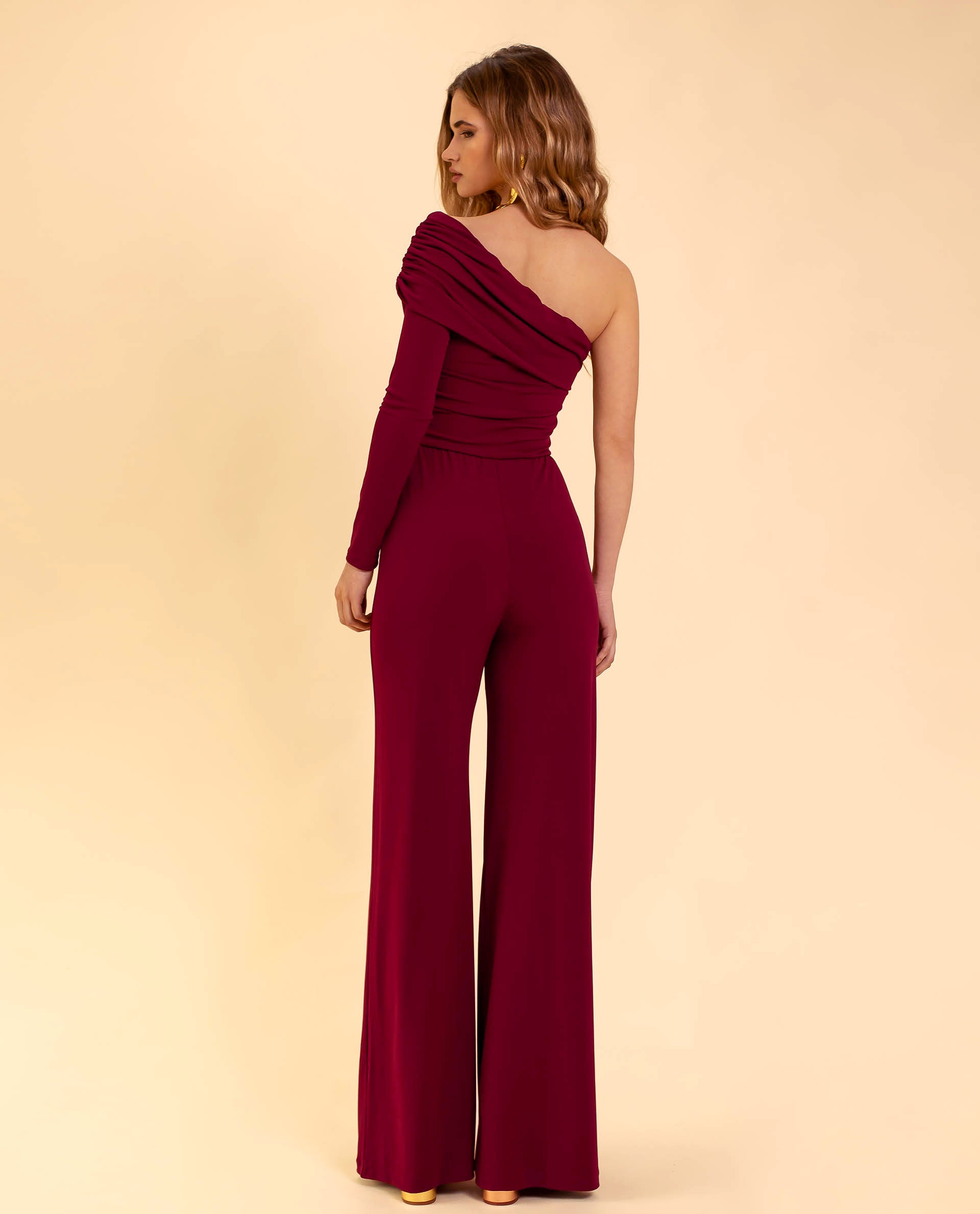 Averra™ | Burgundy One-Shoulder Jumpsuit