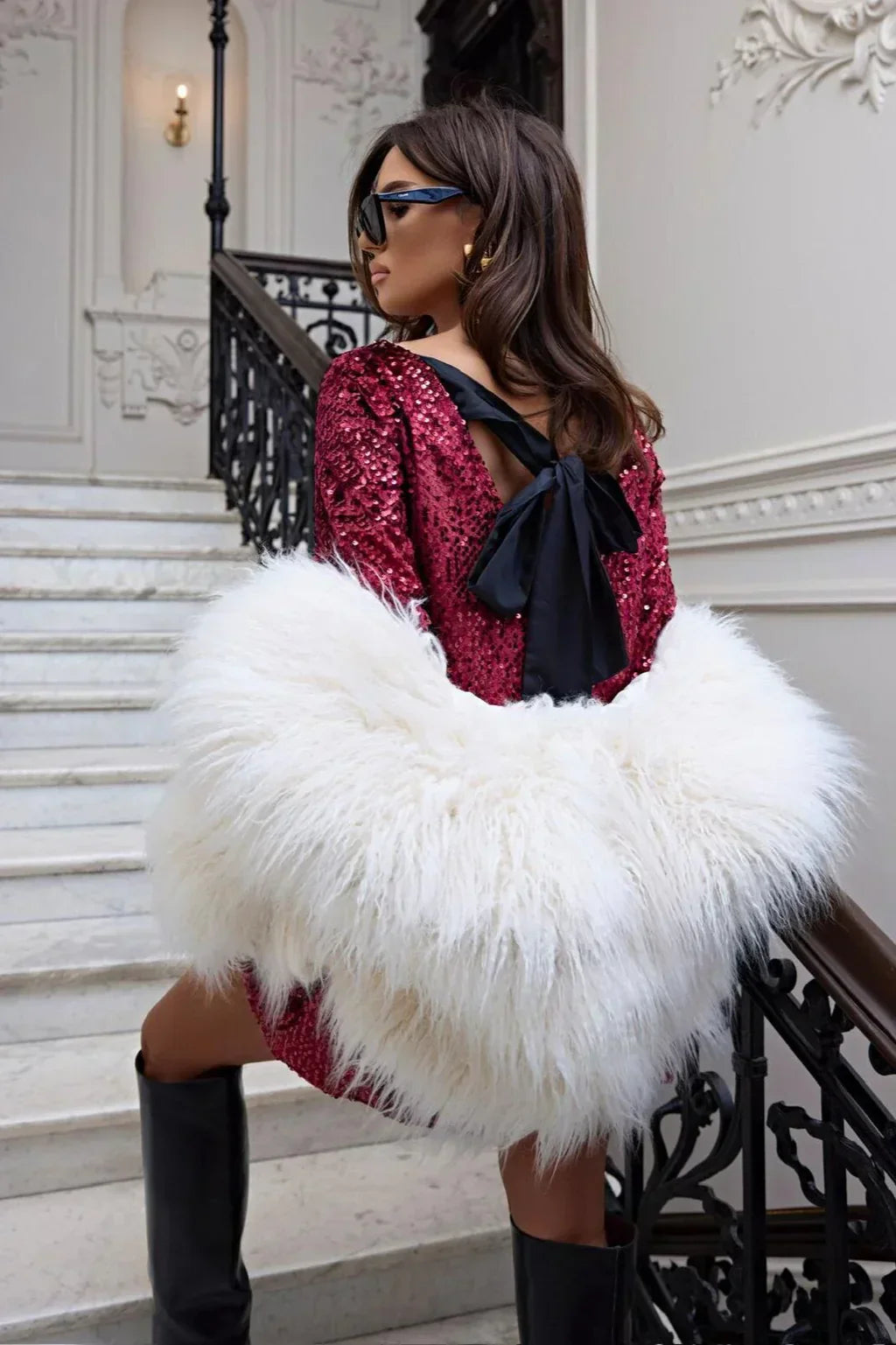 Averra™ | Bow-Back Glitter Mini Dress